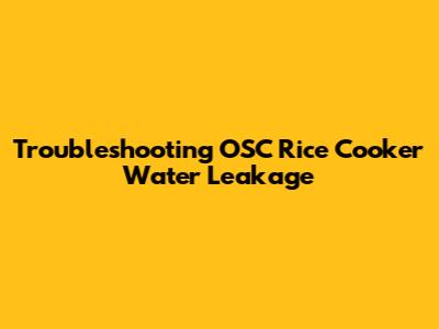 Troubleshooting OSC Rice Cooker Water Leakage